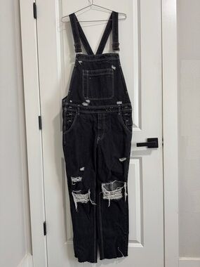 BDG Black Distressed Denim Overalls - Relaxed Fit